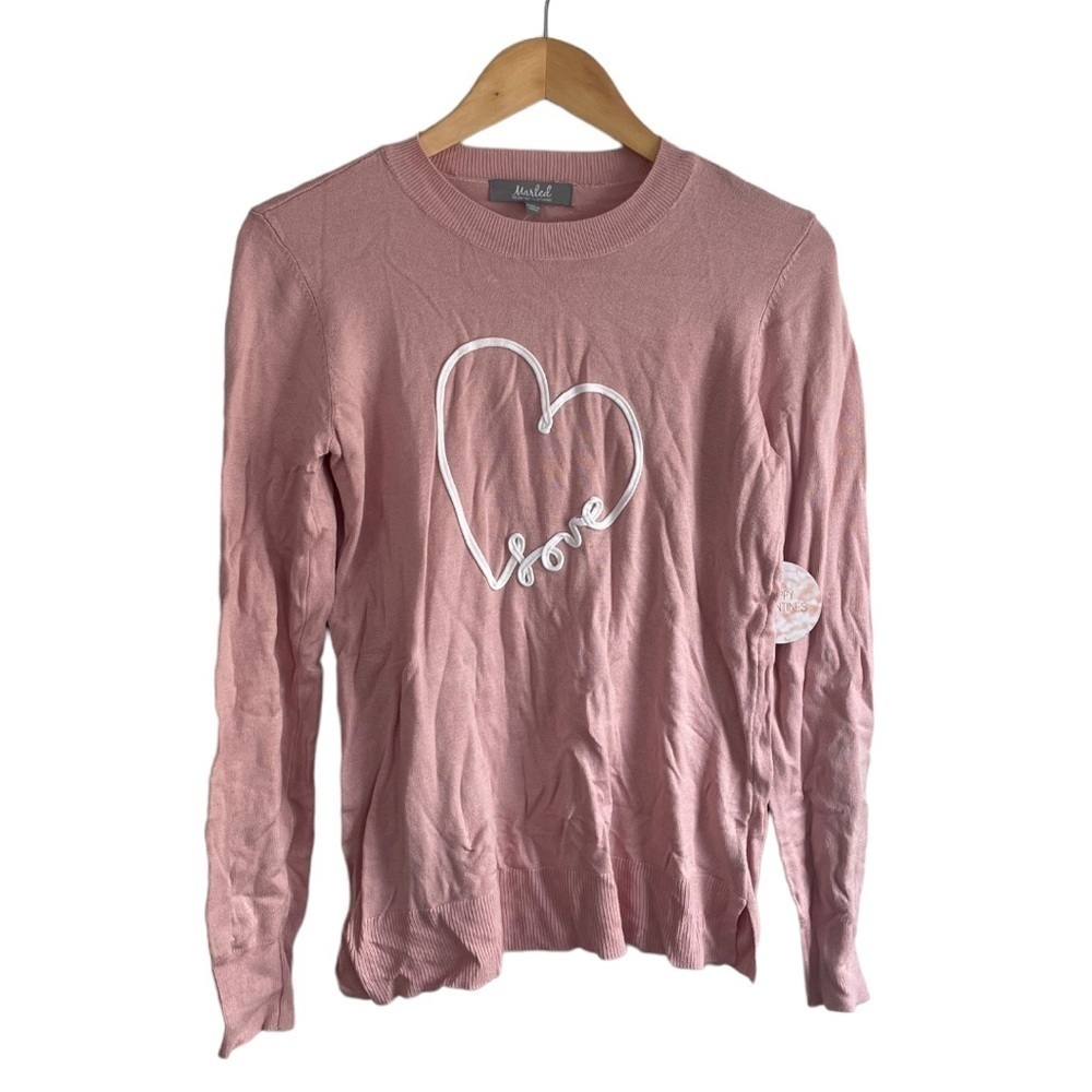 Marled Valentines Day Love Heart Embroidered XS Sweater
